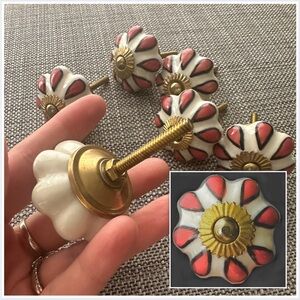 Set of 6 Floral Ceramic Artisan Drawer Hardware Knobs